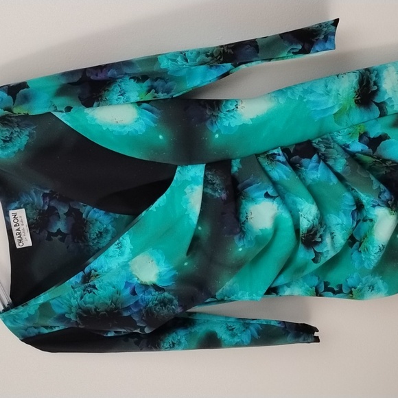 Chiara Boni La Petite Robe Vibrant Teal and Black Floral Long Sleeve Dress Artsy - Picture 6 of 16